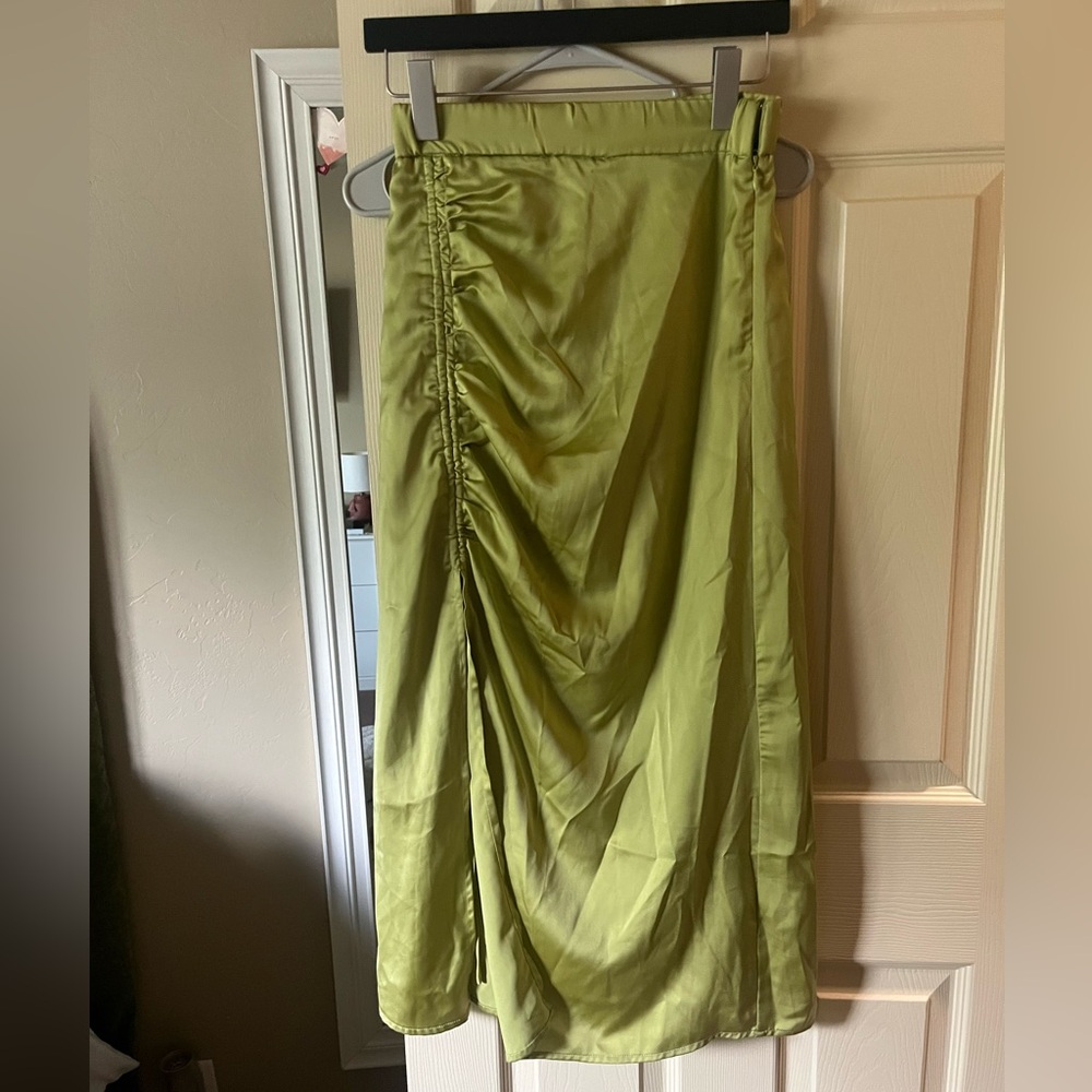 green maxi skirt with side slit. size small